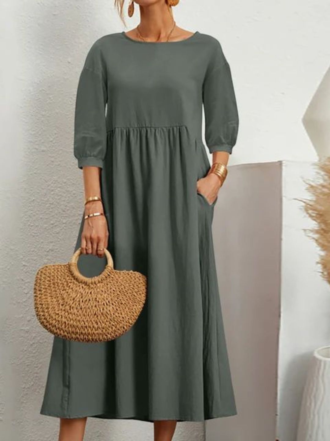 Christine™ | Cozy Sleeve Pocket Midi Dress