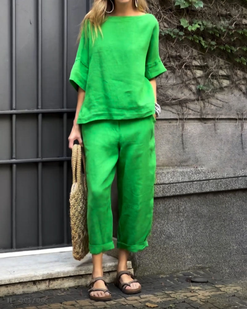 Charin™ | Women's Comfy Set Of Folded Pants & Shirt