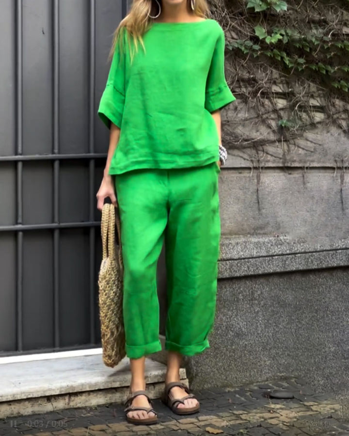 Charin™ | Women's Comfy Set Of Folded Pants & Shirt