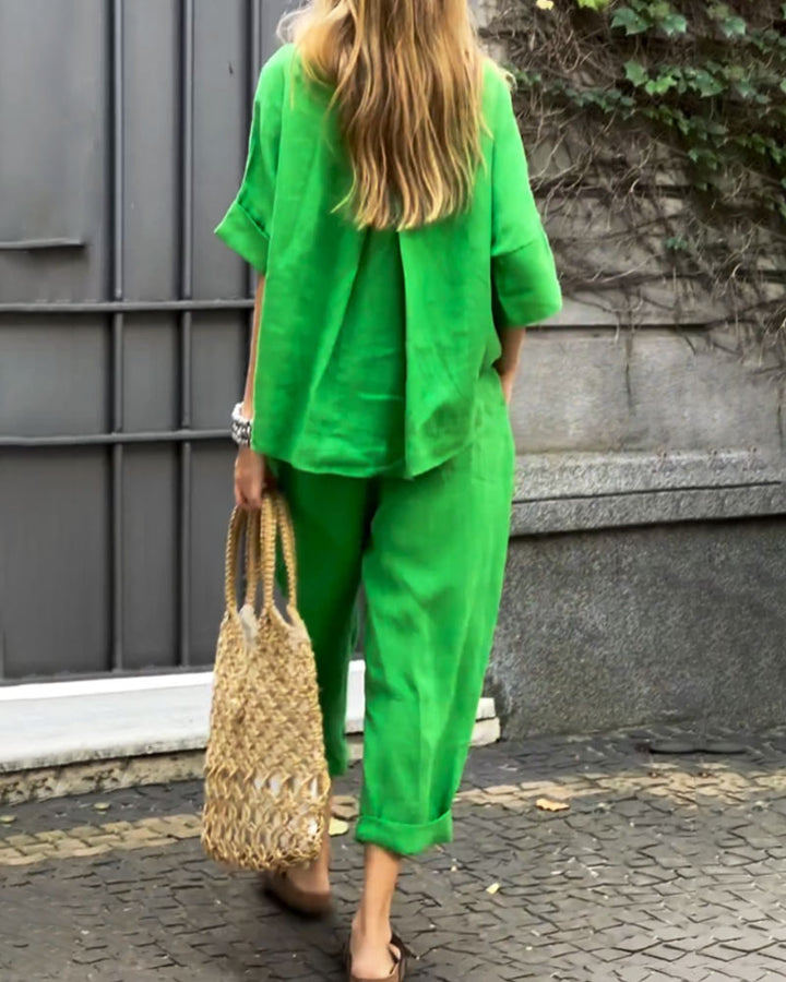 Charin™ | Women's Comfy Set Of Folded Pants & Shirt