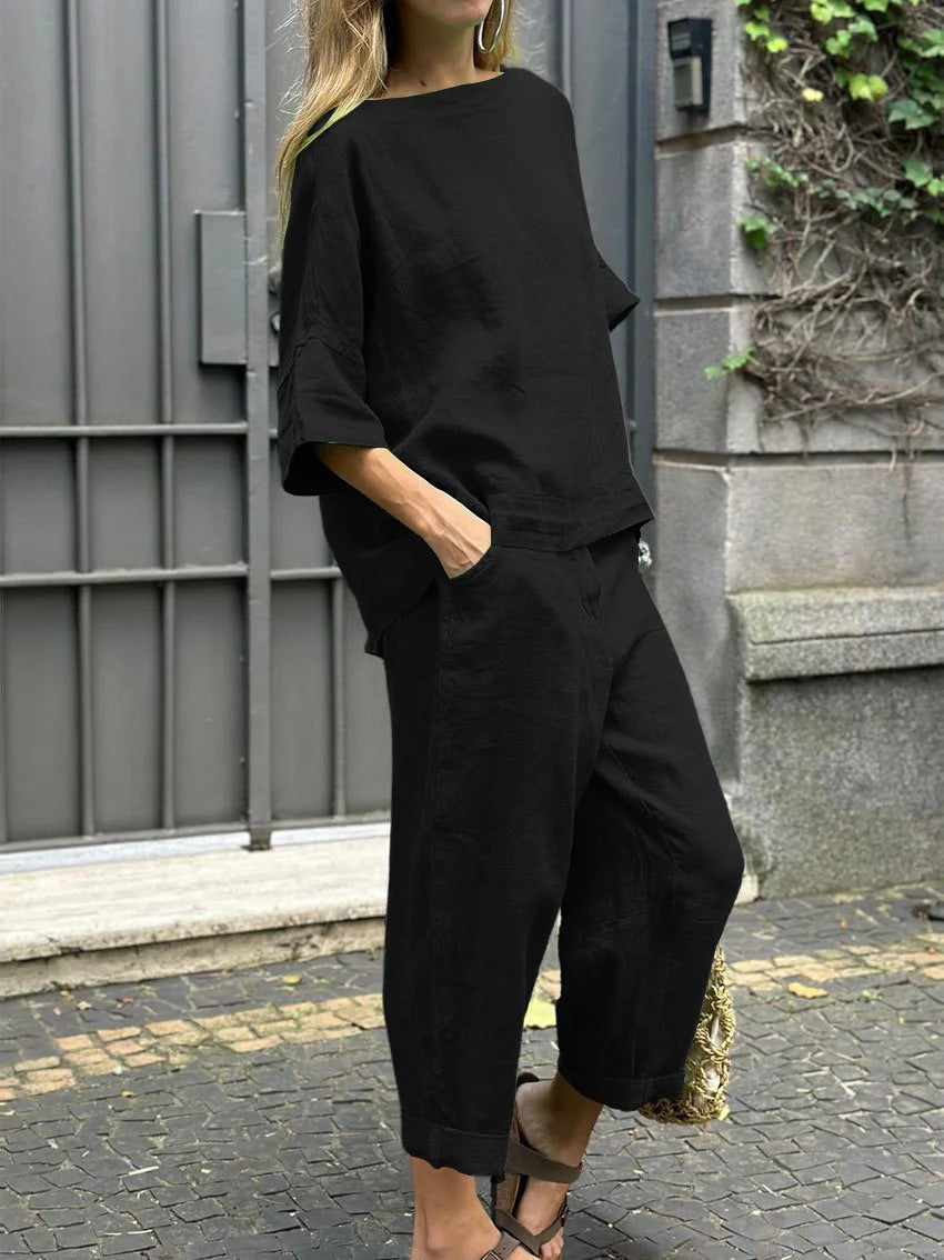 Charin™ | Women's Comfy Set Of Folded Pants & Shirt