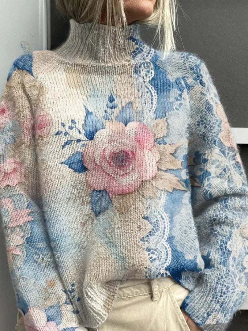 Roos™ | Lace knitted turtleneck sweater