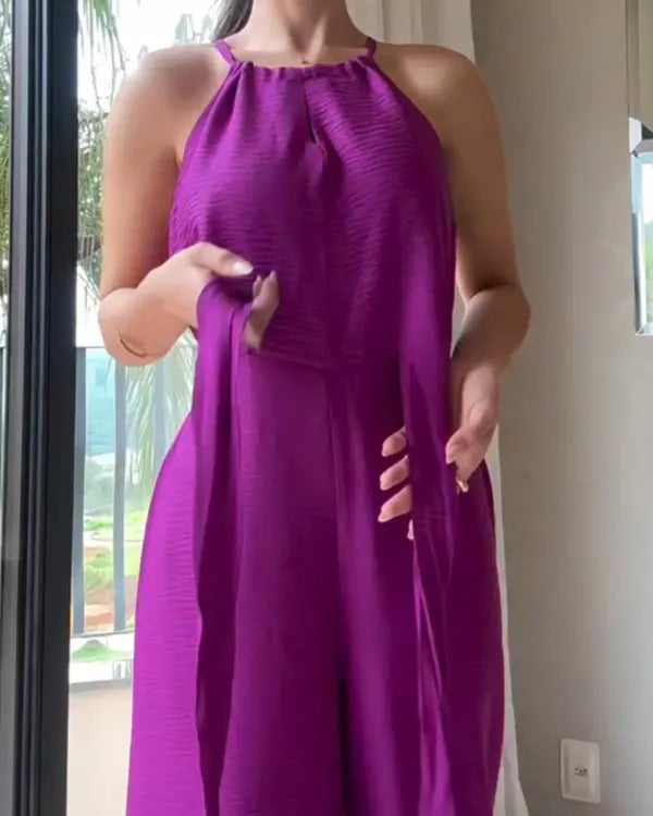 Ellea | Halter Lace-up Sleeveless Ruched Waist Loose Fit Jumpsuit