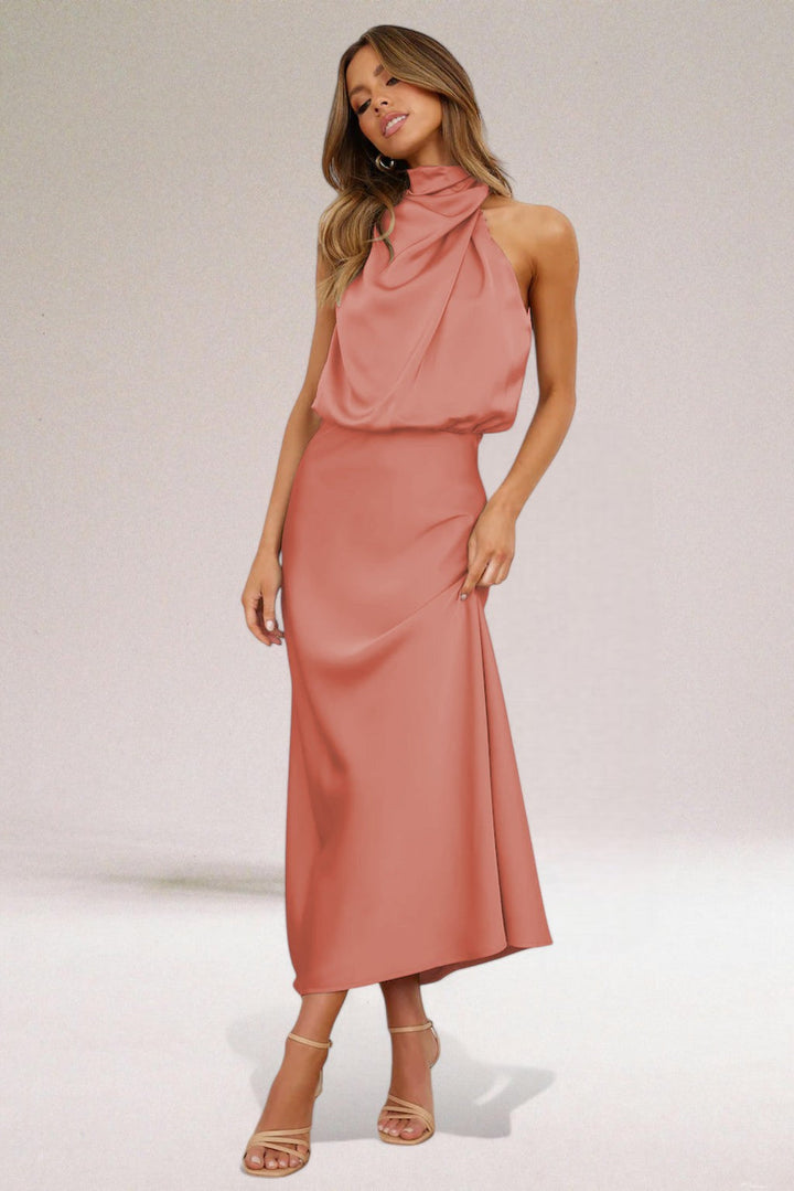 Farah  | Glamorous satin dress with harness