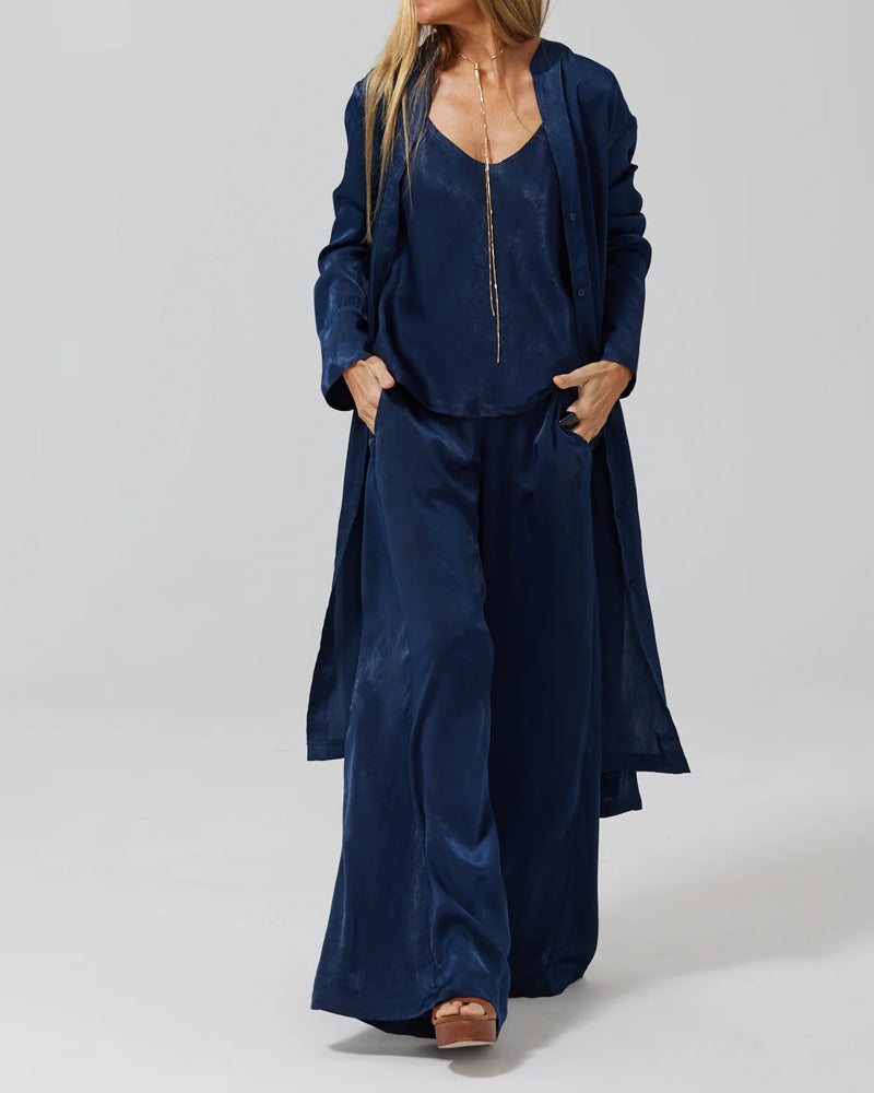 Carly™ | Fashionable Satin Top & Pants Cardigan Four-Piece Set