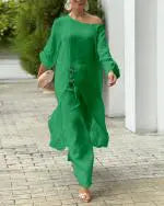 Grace | Slit Top and Casual Wide Leg Pants Set