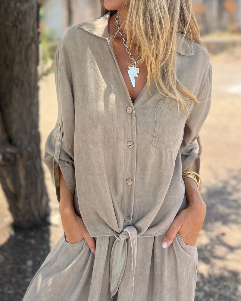 Arielle™ | Solid Shirt and Wide-Leg Two-Piece Ensemble