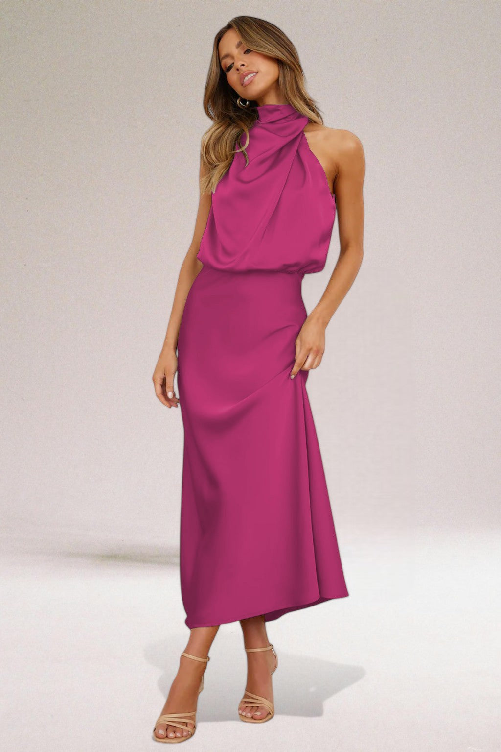 Farah  | Glamorous satin dress with harness