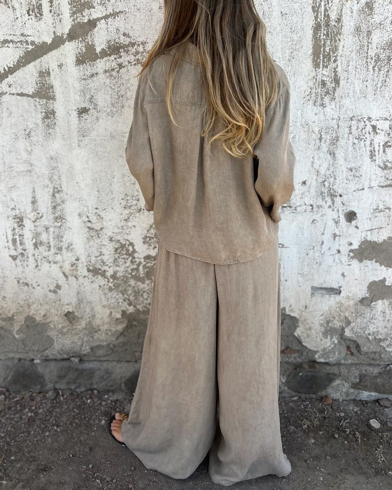 Arielle™ | Solid Shirt and Wide-Leg Two-Piece Ensemble