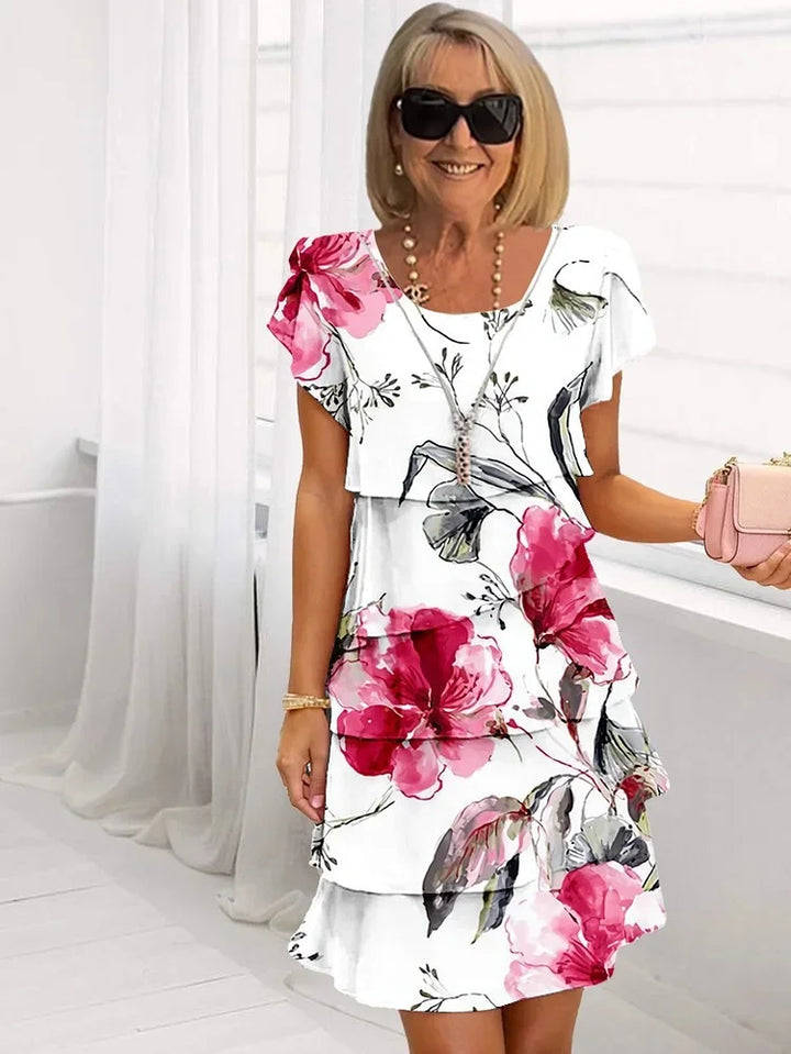 Misela | Pleated Floral Dress with Ruffles
