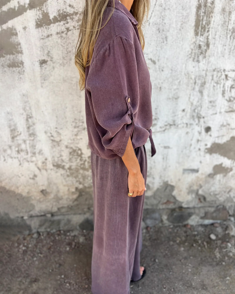 Arielle™ | Solid Shirt and Wide-Leg Two-Piece Ensemble