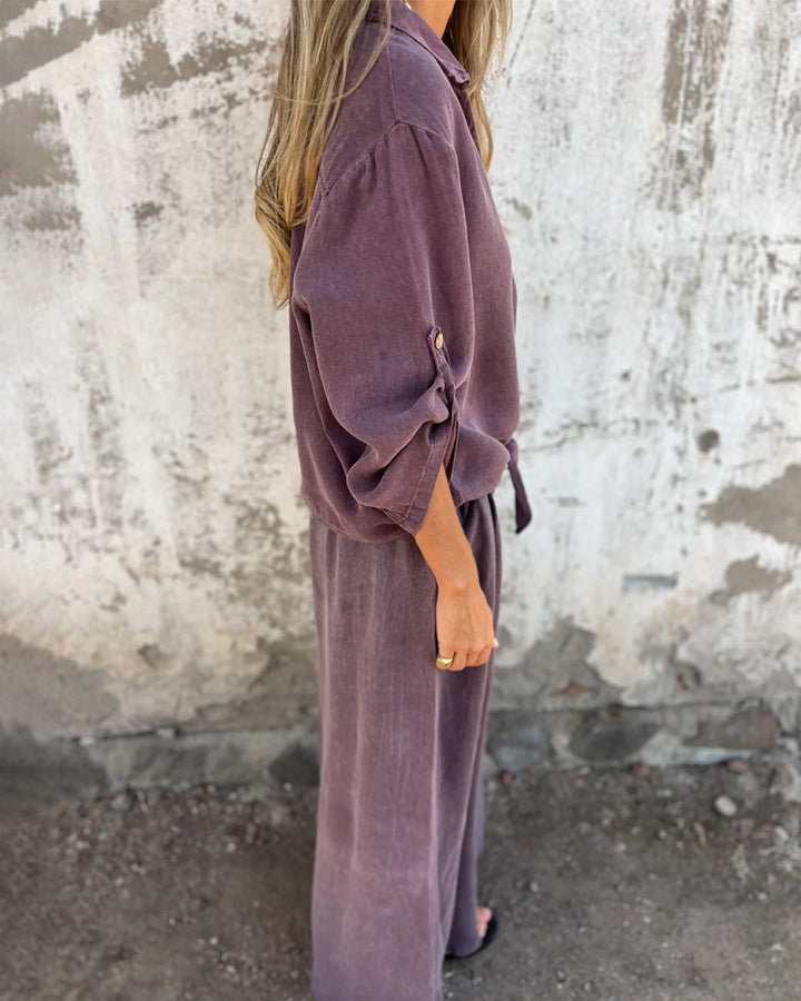 Arielle™ | Solid Shirt and Wide-Leg Two-Piece Ensemble