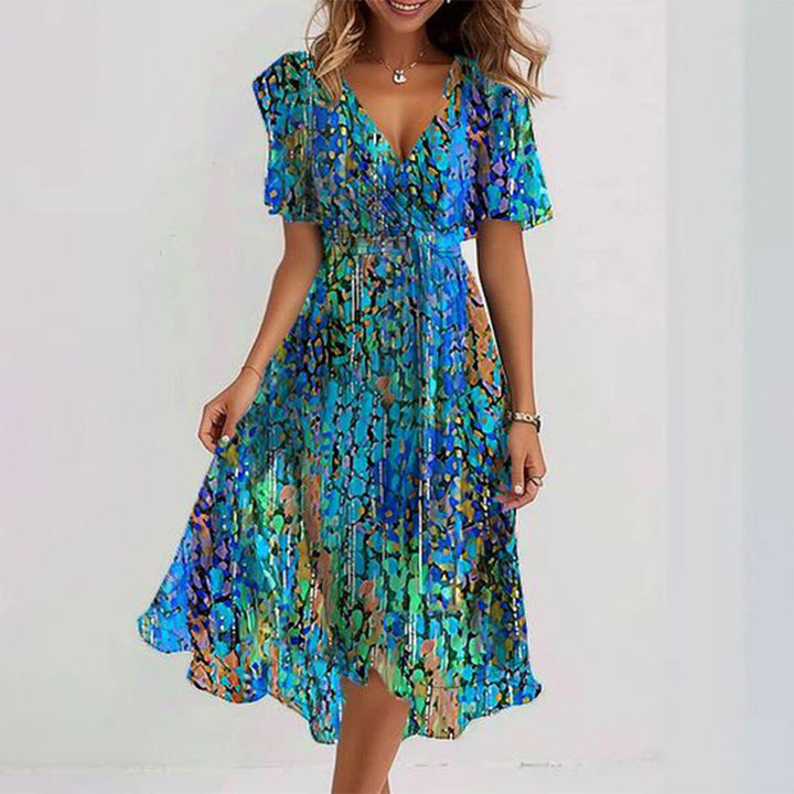Daisy™ | Blue Midi Dress with Short Sleeves