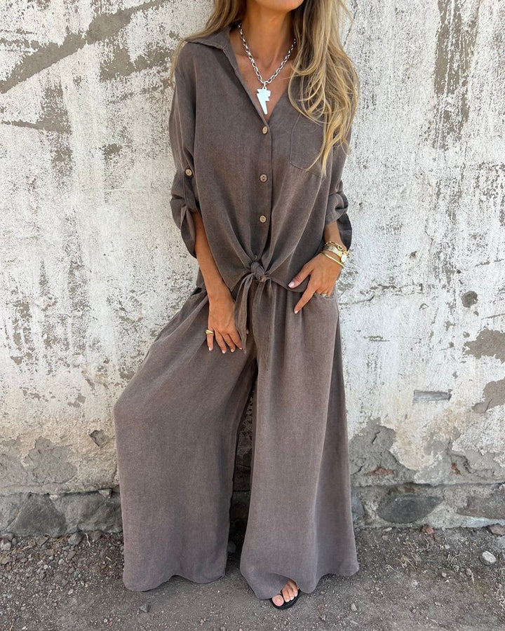 Arielle™ | Solid Shirt and Wide-Leg Two-Piece Ensemble