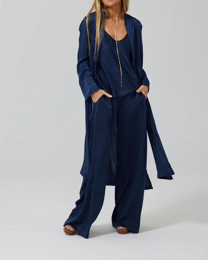 Carly™ | Fashionable Satin Top & Pants Cardigan Four-Piece Set