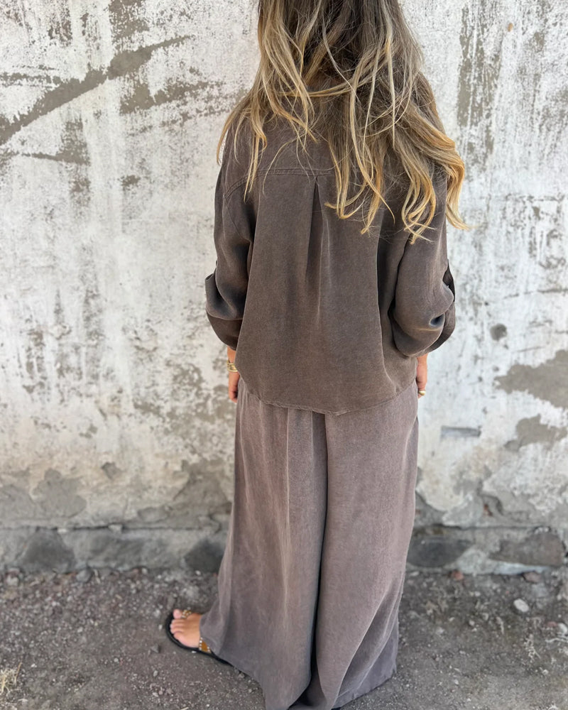 Arielle™ | Solid Shirt and Wide-Leg Two-Piece Ensemble