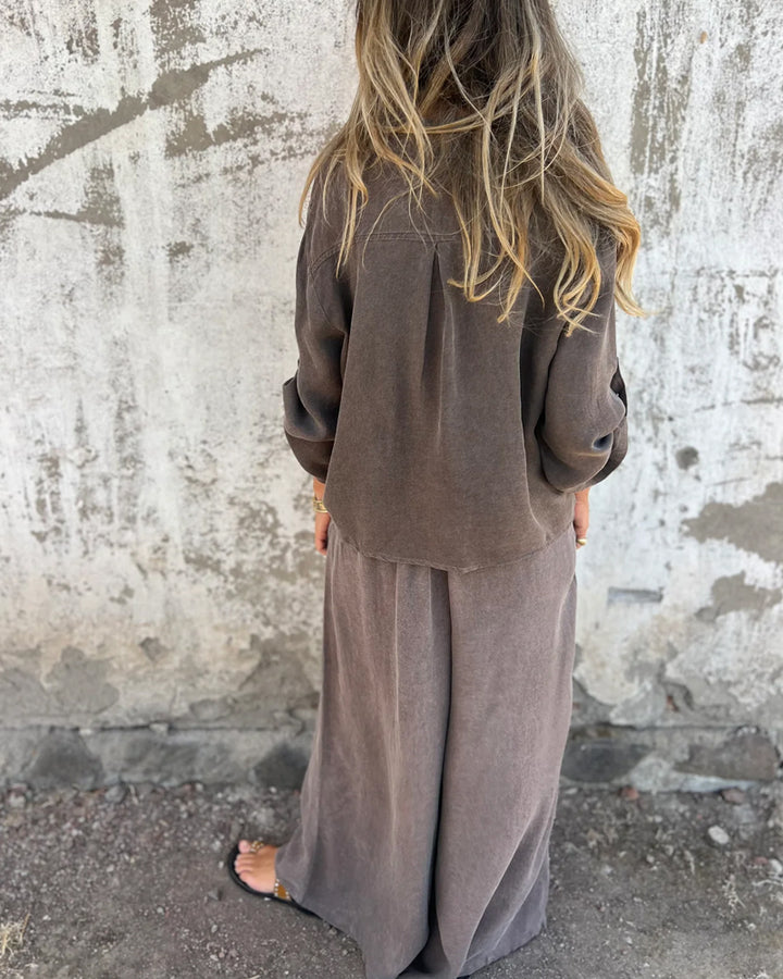 Arielle™ | Solid Shirt and Wide-Leg Two-Piece Ensemble