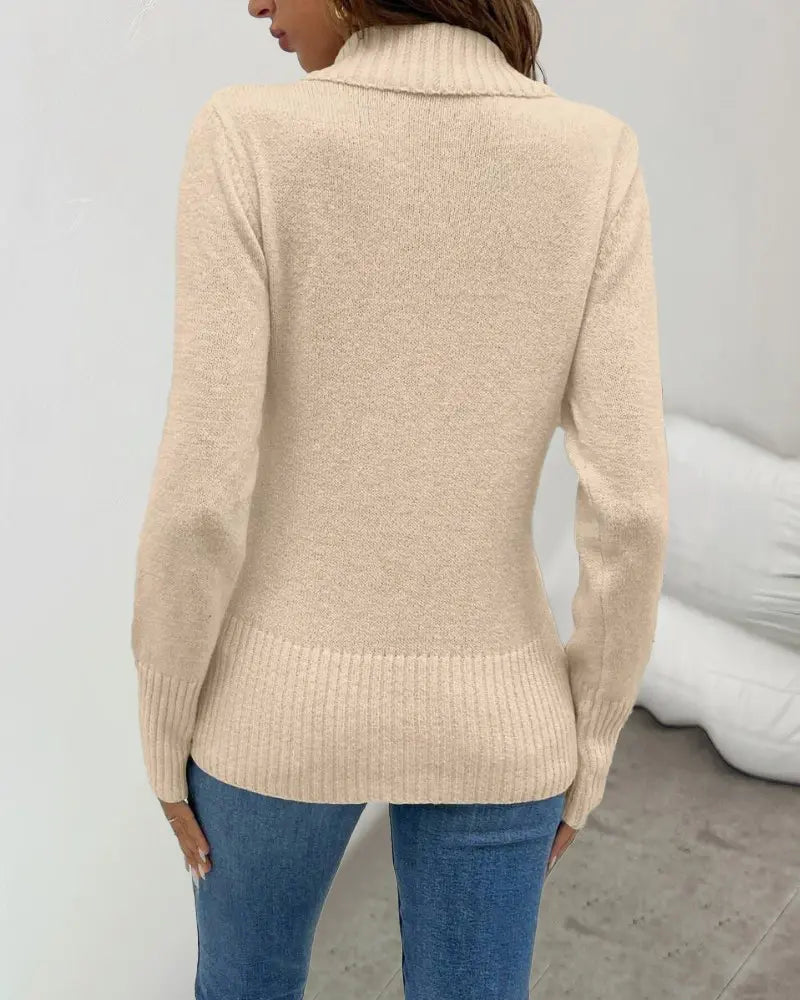 Chlea | Lapel V-Neck Button Knit Sweater