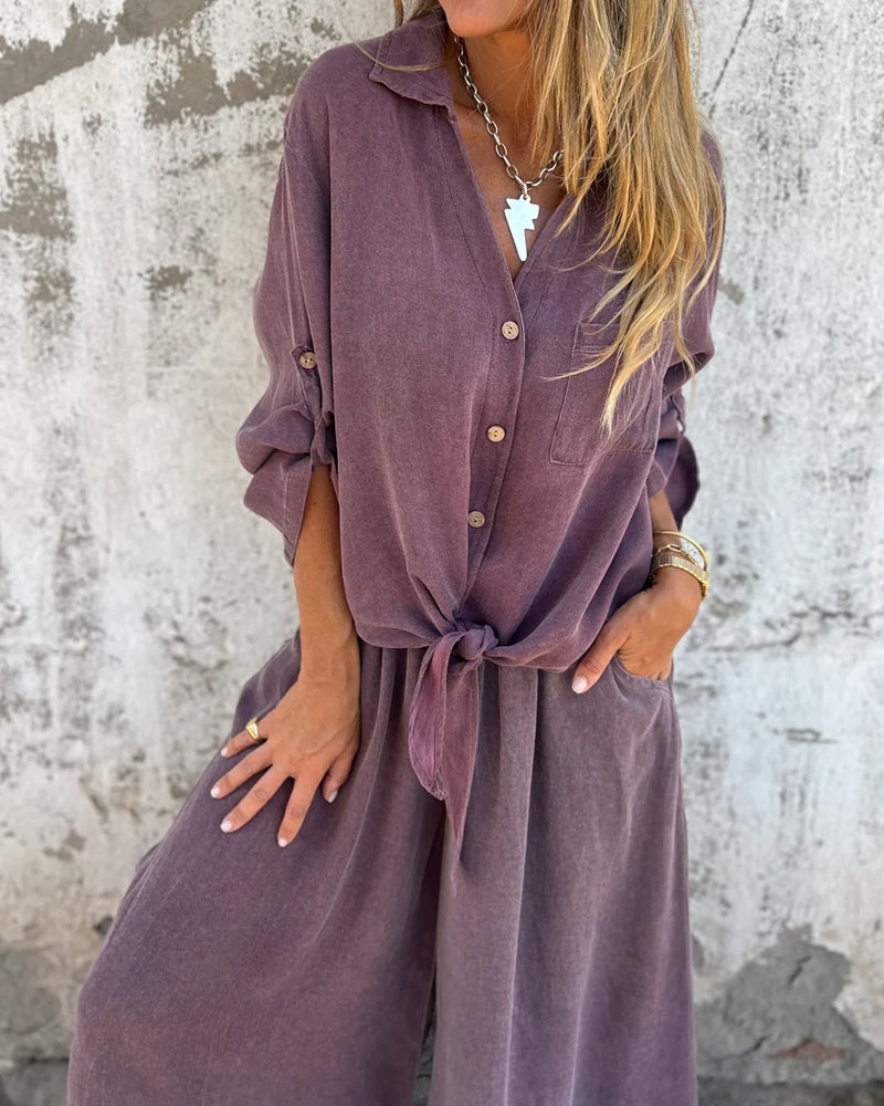 Arielle™ | Solid Shirt and Wide-Leg Two-Piece Ensemble