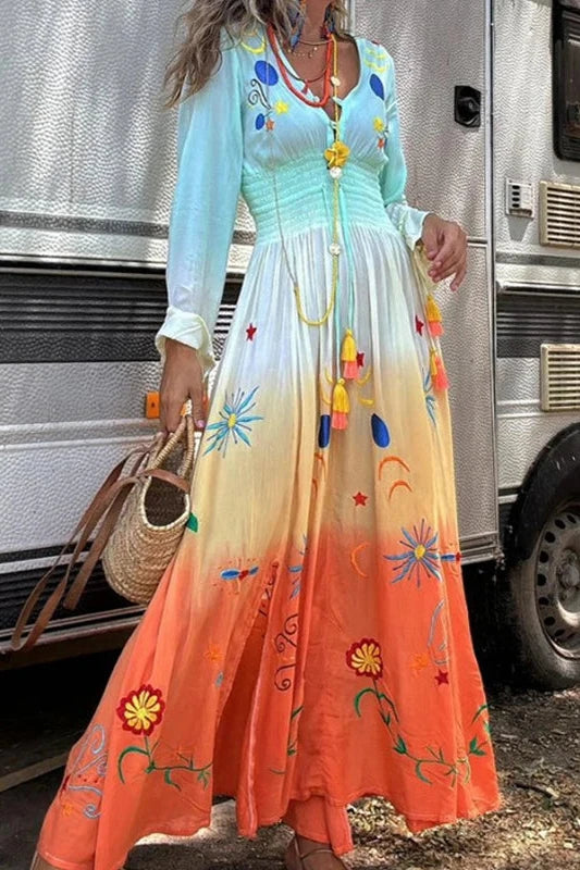 SIENNA™– SUNSET OMBRE FLORAL MAXI DRESS