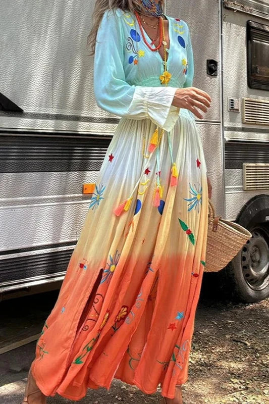 SIENNA™– SUNSET OMBRE FLORAL MAXI DRESS