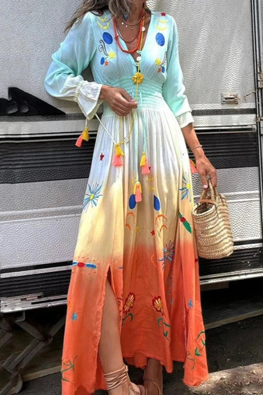 SIENNA™– SUNSET OMBRE FLORAL MAXI DRESS