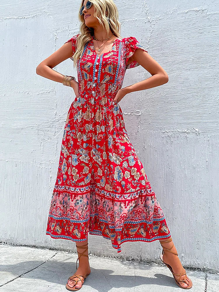 Nora™ | Boho Floral Midi Dress
