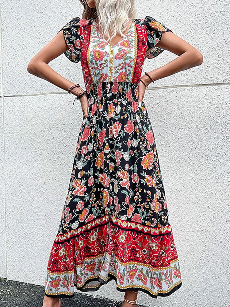 Nora™ | Boho Floral Midi Dress