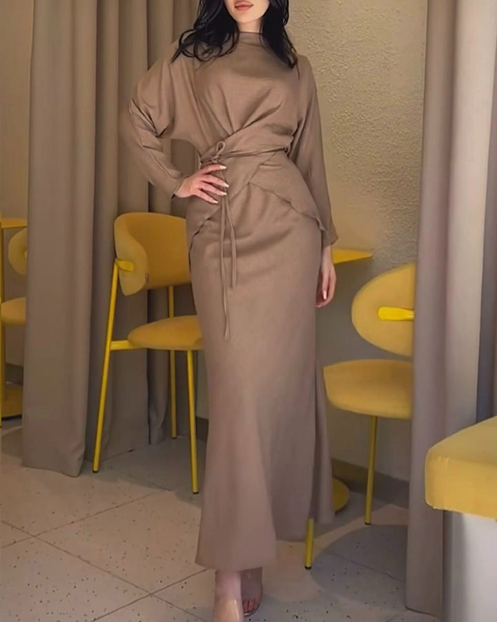 Camelle™ | Boat Neck Crisscross Waist Two Pieces Dress