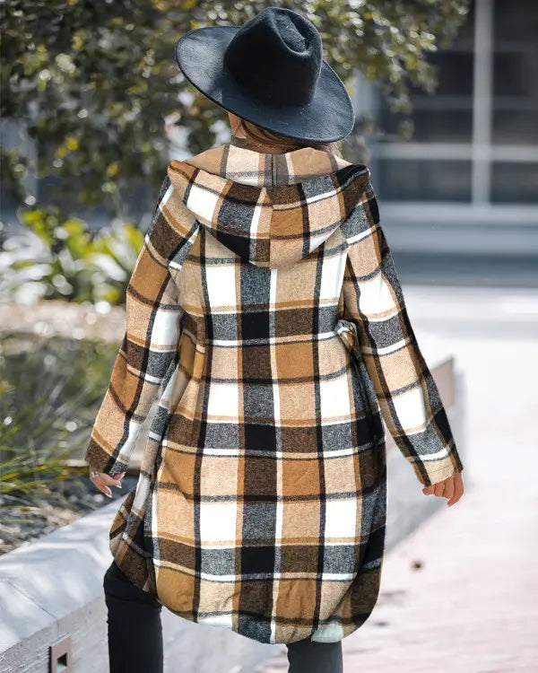 Chelsey | Plaid Oversized Hooded Shacket with Full Zip and Pockets