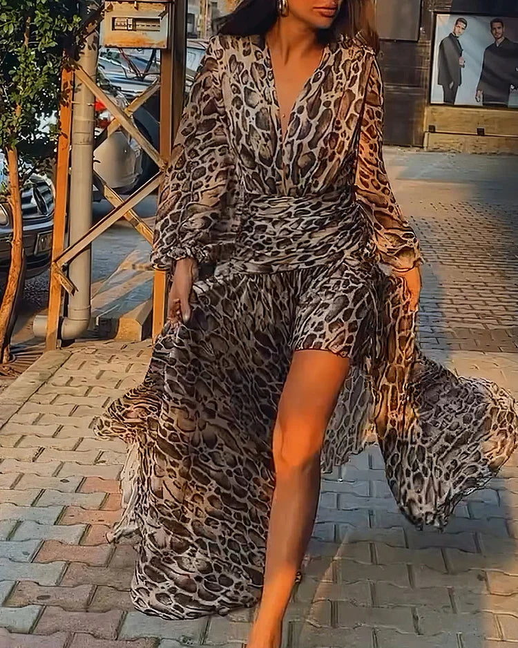 Amelia™ | Flowing Leopard Chiffon Dress