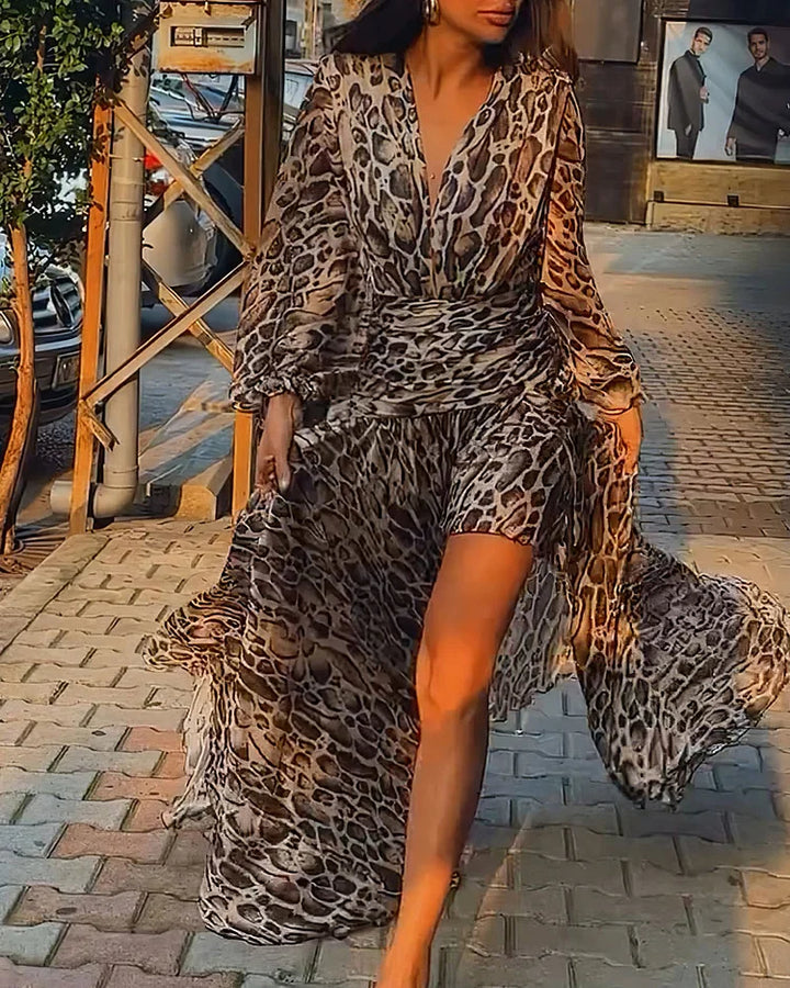 Amelia™ | Flowing Leopard Chiffon Dress