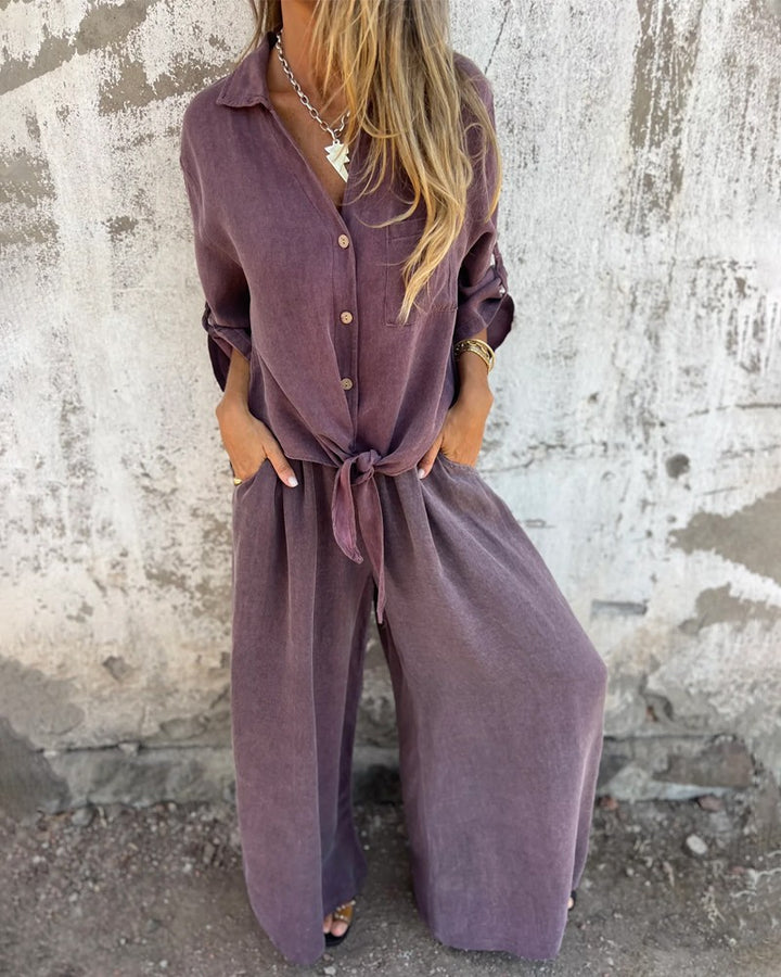 Arielle™ | Solid Shirt and Wide-Leg Two-Piece Ensemble