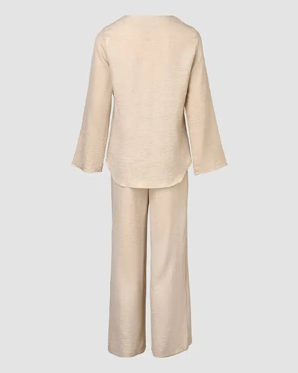 Alexa | Notch Neck Long Sleeve Asymmetrical Top & Stretchy Waist Pants Lounge Set