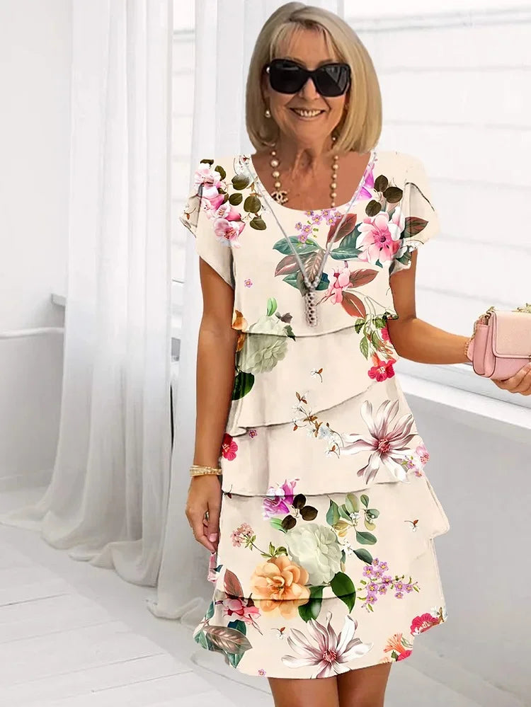 Misela | Pleated Floral Dress with Ruffles