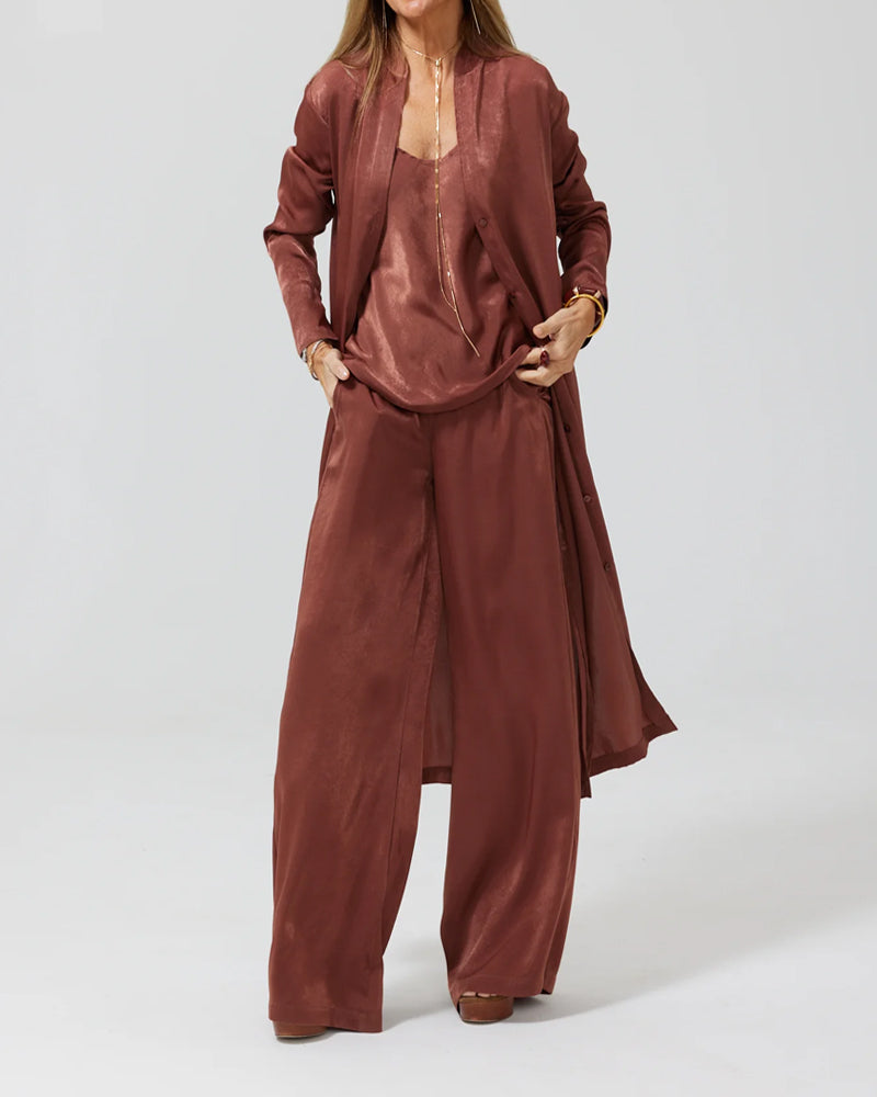 Carly™ | Fashionable Satin Top & Pants Cardigan Four-Piece Set