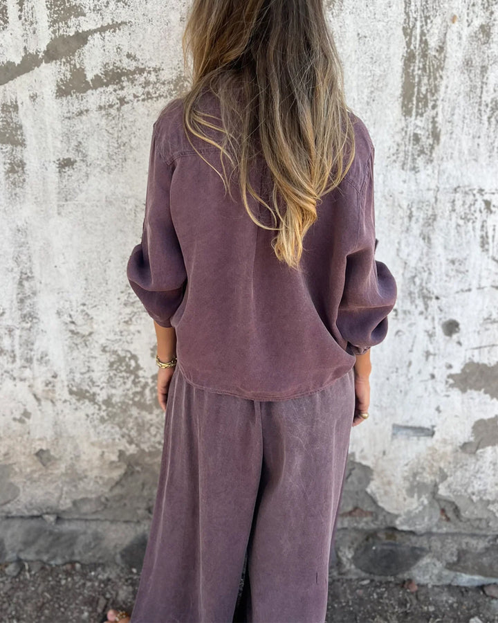 Arielle™ | Solid Shirt and Wide-Leg Two-Piece Ensemble