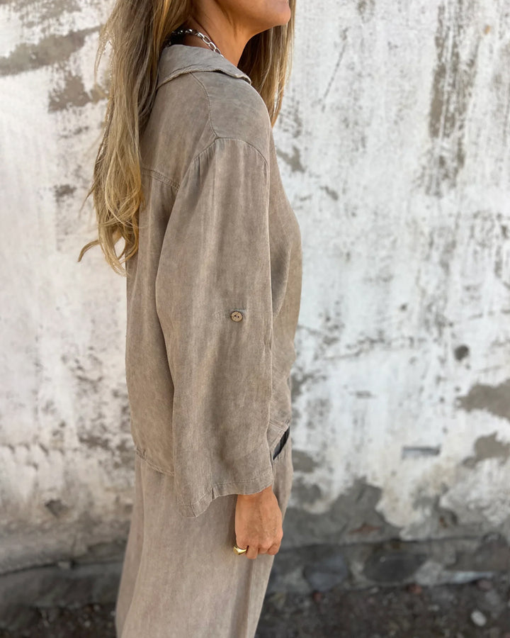 Arielle™ | Solid Shirt and Wide-Leg Two-Piece Ensemble