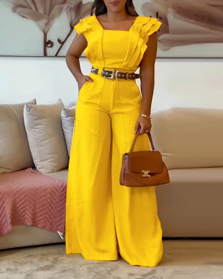Sophia | Square Neck Flutter Sleeve Top & High Waist Wide Leg Pants Set