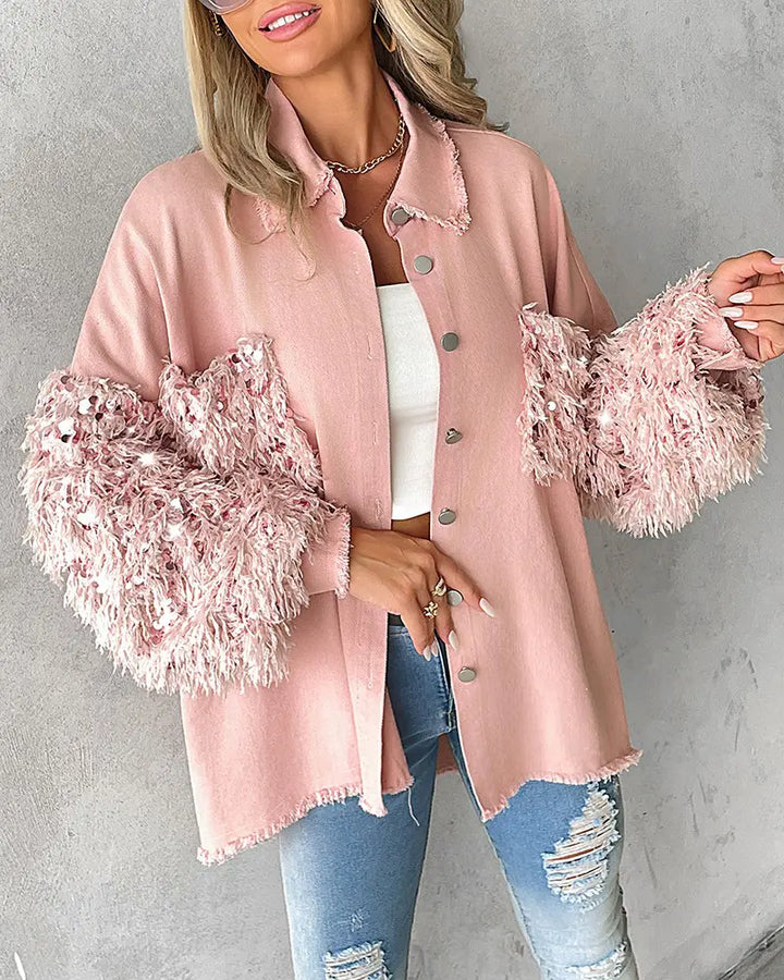 Maya | Contrast Sequin Tassel Fuzzy Patchwork Shacket