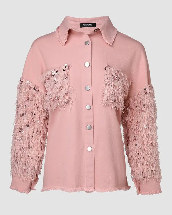 Maya | Contrast Sequin Tassel Fuzzy Patchwork Shacket