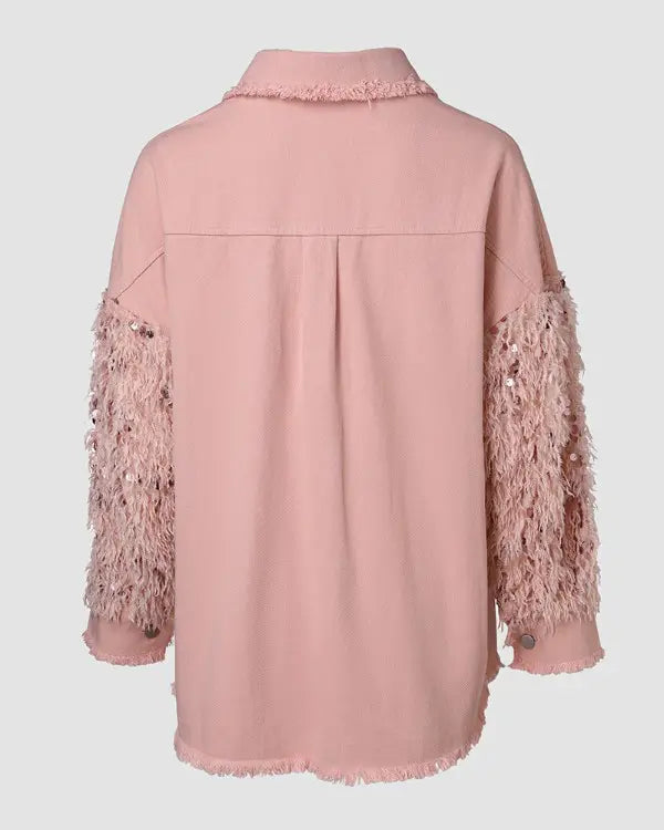 Maya | Contrast Sequin Tassel Fuzzy Patchwork Shacket
